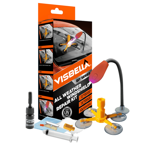 Visbella Windshield Repair Kit with UV Light, Auto Glass Chip & Crack Repair Resin, All-Weather DIY Kit for Car, Truck & SUV Windshields