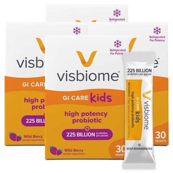 Visbiome GI Care Kids - High Potency Probiotic for IBS & UC Symptoms - Wild Berry Flavor, No Dyes- 225 Billion CFU Live Probiotics for Children, Cold Chain Shipping, 120 Packets