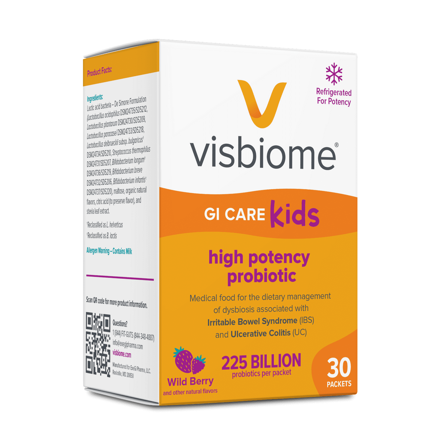 Visbiome® GI Care Kids - High Potency Probiotic - 225B CFU, Wild Berry, Ships Cold, 30 Packets