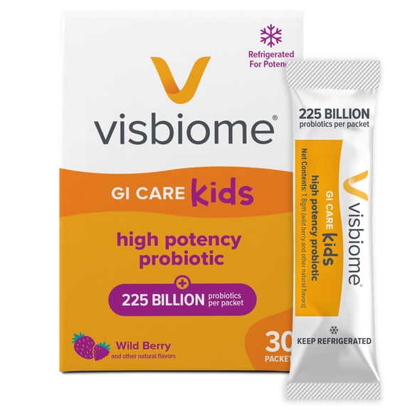 Visbiome GI Care Kids - High Potency Probiotic for IBS & UC Symptoms - Wild Berry Flavor, No Dyes- 225 Billion CFU Live Probiotics for Children, Cold Chain Shipping, 30 Packets