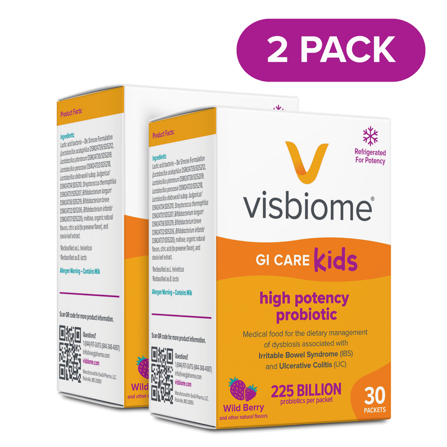 Visbiome® GI Care Kids - High Potency Probiotic - 225B CFU, Wild Berry, Ships Cold, 60 Packets
