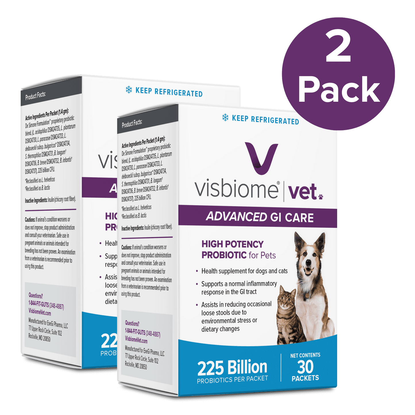 Visbiome® Vet Advanced GI Care High Potency Probiotic for Dogs & Cats – 225B CFU – 60 Packets