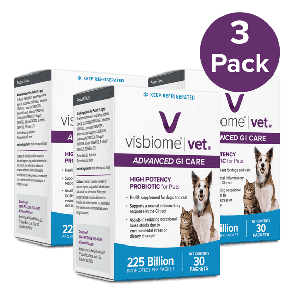 Visbiome Vet Advanced GI Care High Potency Probiotic for Dogs & Cats  225B CFU  90 Packets