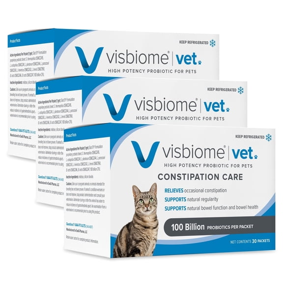 Visbiome Vet Constipation Care High Potency Probiotic for Cats 100B CFU, 8-Strain Slab51 Formula Refrigerated, Veterinarian Recommended Clean Label Certified - 90 Packets