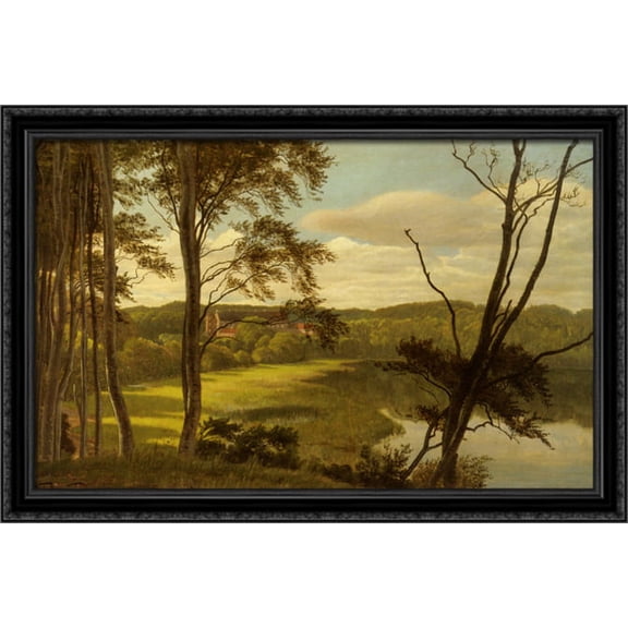 Visborg Gaard 40x26 Large Black Ornate Wood Framed Canvas Art by Carl Fredrik Aagard