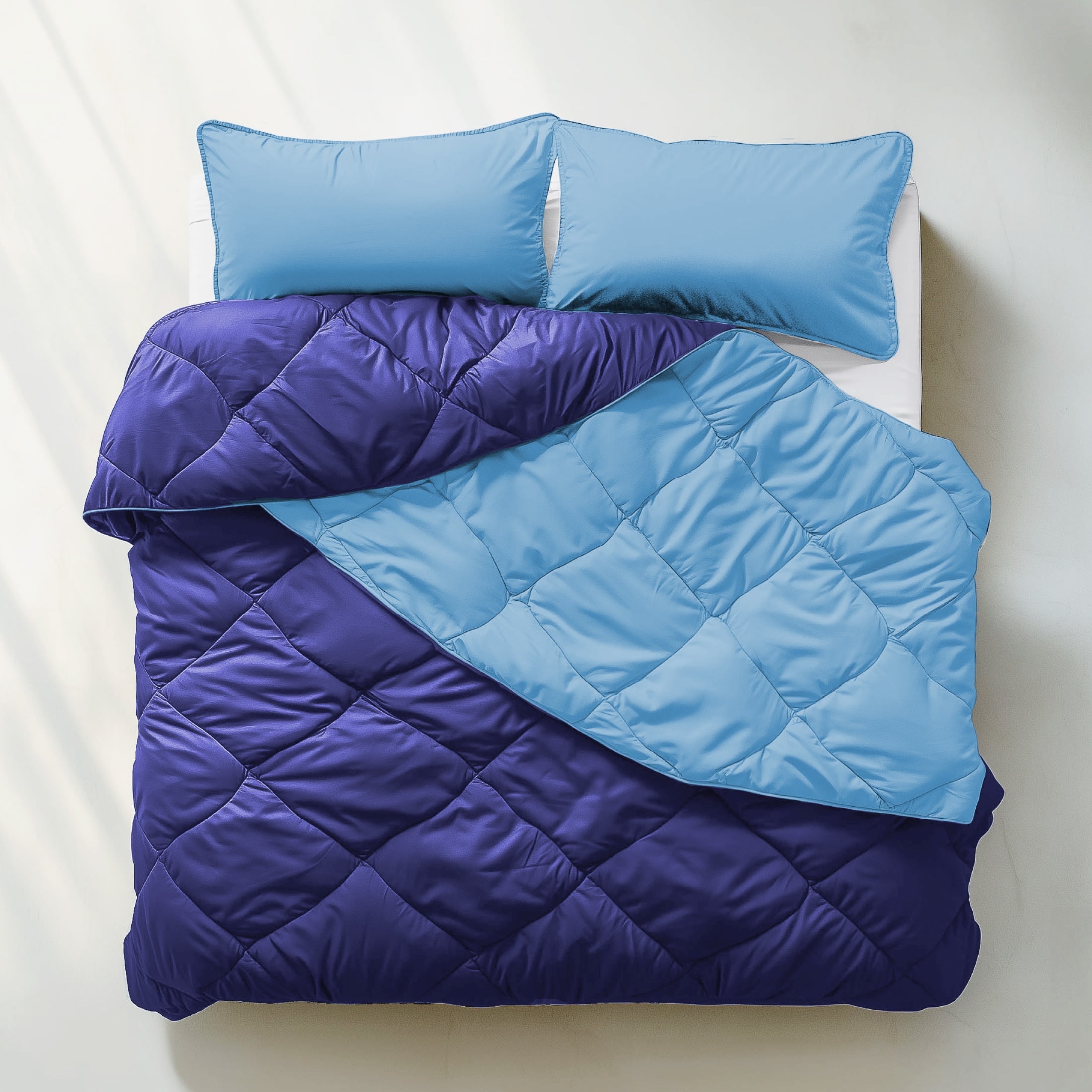 Twin Blue Reversible Microfiber Comforter with Down Alternative