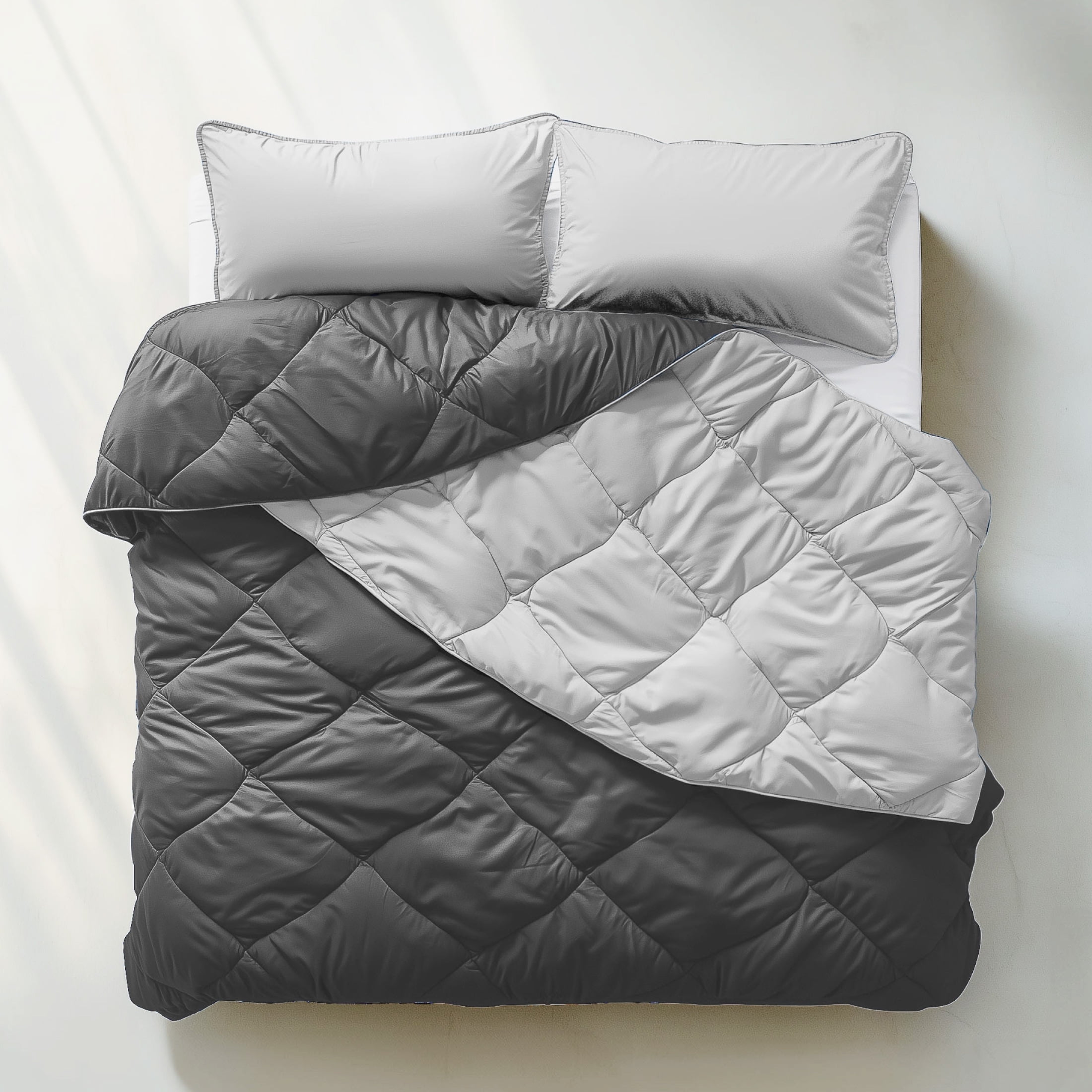 Twin Dark Grey Reversible Microfiber Comforter with Down Alternative
