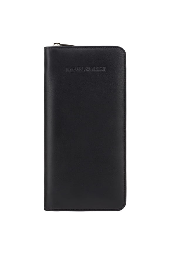 1157 Large Leather Travel Wallet Planner for Credit Cards Tickets and Passports (Black) Y101