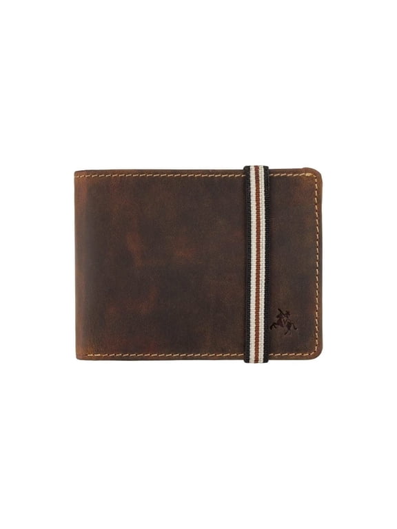 Visconti Segesta Elastic Closure Bi Fold Real Leather Tap and Go Slim Wallet Card Holder RFID (Tan)