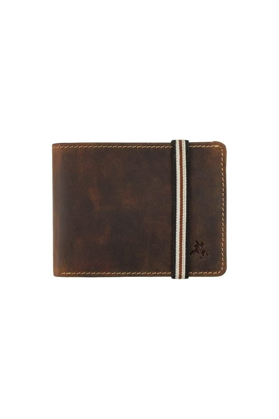 Visconti Segesta Elastic Closure Bi Fold Real Leather Tap and Go Slim Wallet Card Holder RFID (Tan)