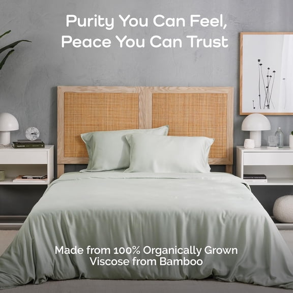 Viscose from Bamboo Sheets Queen Size, Super Soft Bedding Set, 4PC Cooling Sheets for Hot Sleepers, Vegan Silk Moisture Wicking, Organically Grown Bedsheet, Sage - 60" x 80"