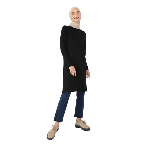 Viscose Crew-neck Tunic - Black - Refka Basic