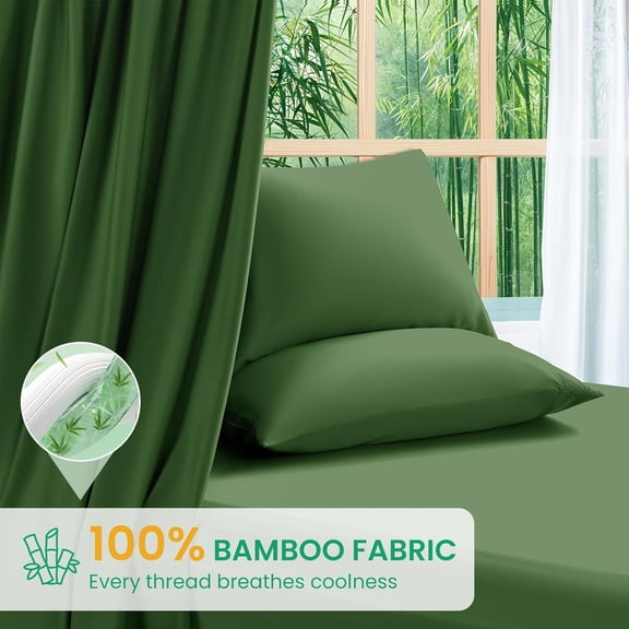 Viscose Derived from Bamboo_Sheets Cal King Size, Ultra Breathable & Cooling Bed Sheets for Hot Sleepers, Hotel Luxury Silky Bedding Sheets, 16" Deep Pocket - 4PC (Olive,Cal King)