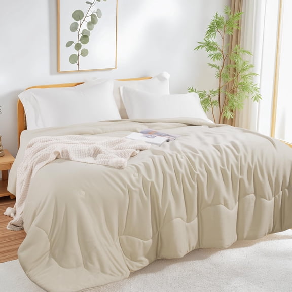 Viscose Derived Comforter Beige Bean Green Full / Queen (90"x90") All Season Use