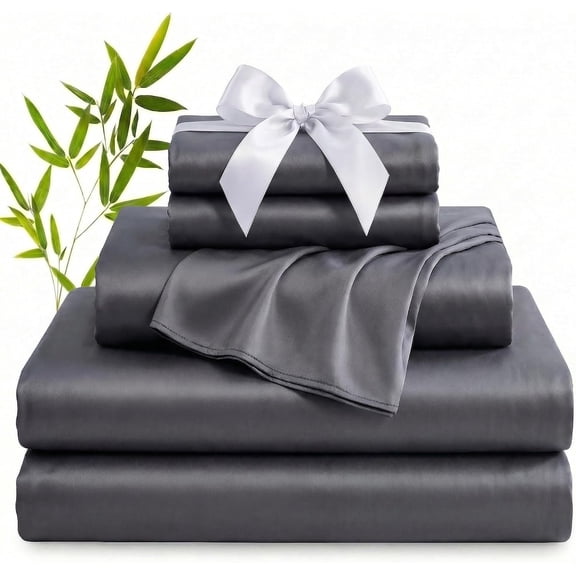 Viscose Derived from Sheets, 600 Thread Count Cooling Bed Sheet Set for Hot Sleepers, Silky Soft, Breathable, 16" Deep Pocket, 4 count, Full, Dark Gray
