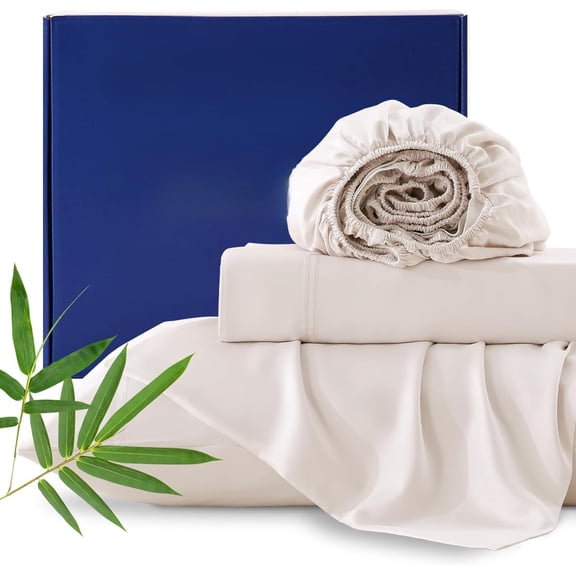 Viscose Derived from , 4- Bed Sheet Set, Soft & Luxuriously Cooling Sheets, Deep Pocket Fits 16" Mattress, for Hot Sleepers,