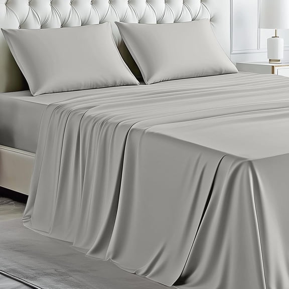 Viscose Derived from  Cooling Bed Sheets, Deep Pockets Up to 16", Silky Soft, Hotel Luxury  Bedding, 4 count Sliver Gray Set, Oeko-Tex ,  Size