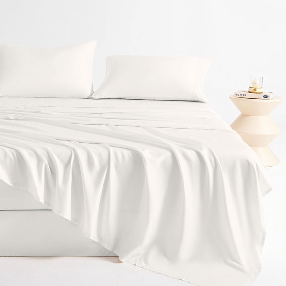 Viscose Derived from Sheet Set White, 4 count Soft Cooling Bedding with Deep Pocket UP to 16", Silky Smooth, & Breathable, Breathable Bed Sheets