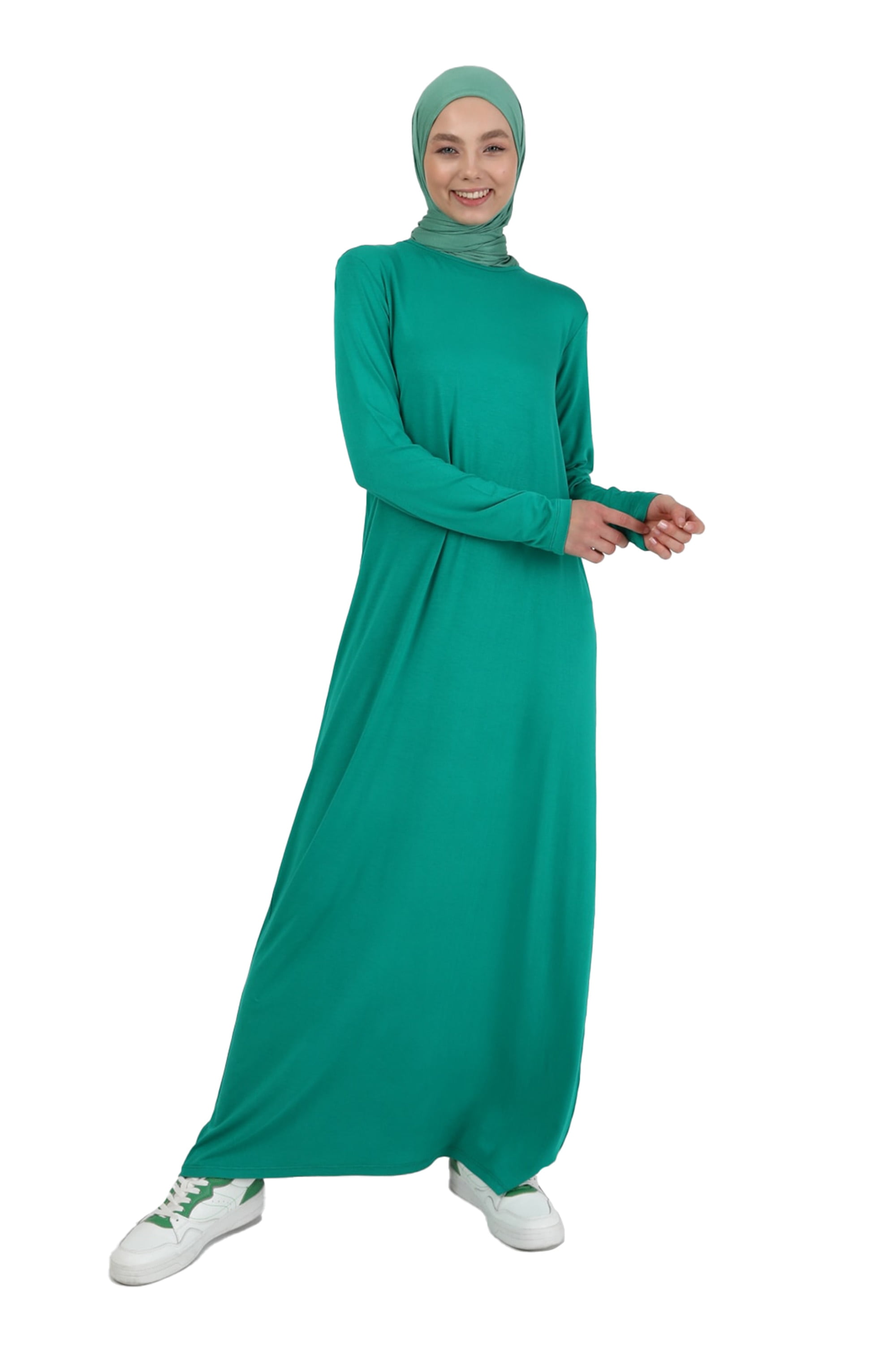 forest green modest dress Forest Green Modest Pleated Drape Square Neck Long Dress 16 main image 0