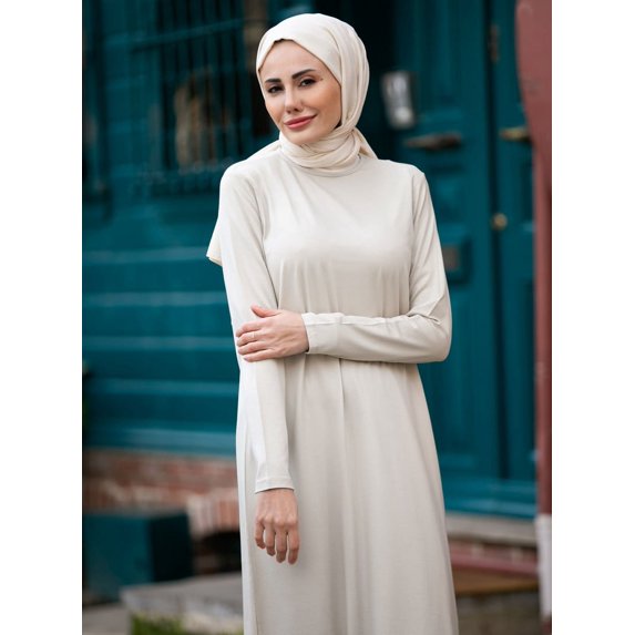 Viscose Fabric Crew-Neck Tunic - Pelican - Refka Basic