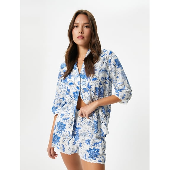 Viscose Long Sleeve Buttoned Floral Pyjama Top
