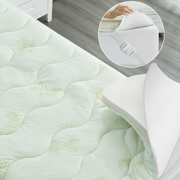 Viscose Short Queen Mattress Topper for RV Camper, Dual Layer 2 Inch Cooling Thick Foam Short Queen Mattress Topper Pad, Non-Slip RV Queen Camp Mattress Pad, Light Green