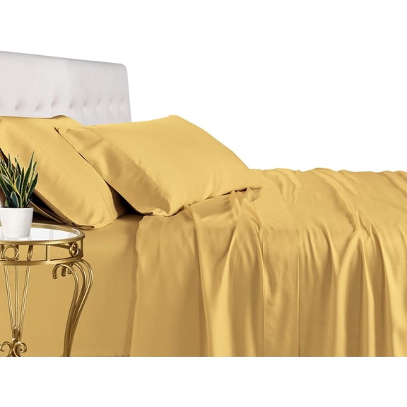 Viscose from Bamboo Bed Sheets, California King, Solid Gold, Super Soft and Cool 4PC Sheet Set