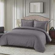 Viscose from Bamboo-Cotton Blend 3pc Duvet Cover Set Full/Queen, Solid Charcoal Soft and Breathable Comforter Cover with Shams