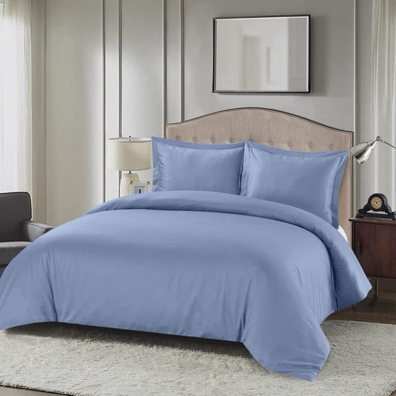 Viscose from Bamboo-Cotton Blend 3pc Duvet Cover Set (Full/Queen, Solid Periwinkle) Soft and Breathable Comforter Cover with Shams