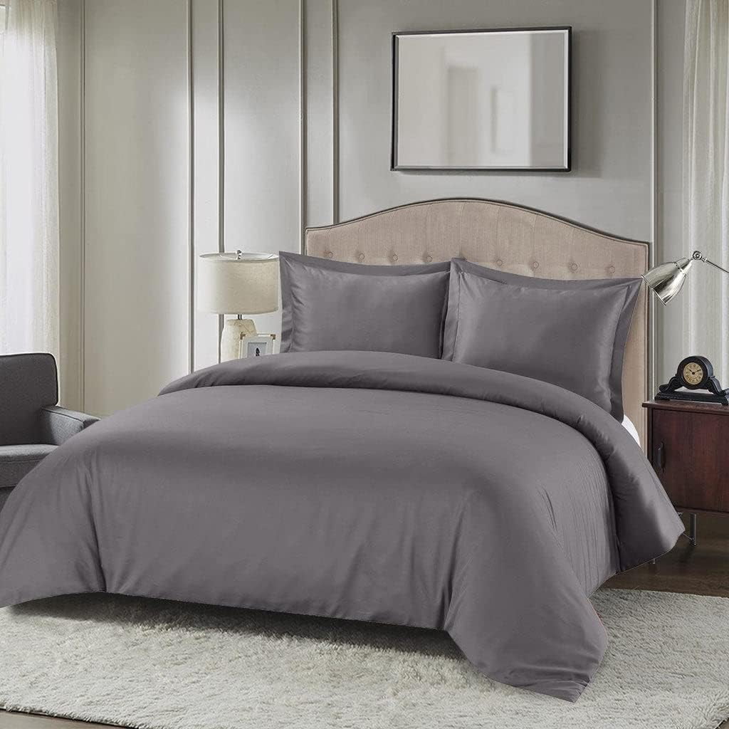 Viscose from Bamboo-Cotton Blend 3pc Duvet Cover Set (Oversized Full/Queen, Solid Charcoal) Soft and Breathable Comforter Cover with Shams