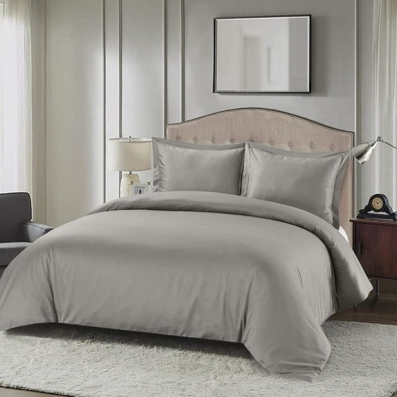 Viscose from Bamboo-Cotton Blend 3pc Duvet Cover Set (Oversized King/CalKing, Solid Grey) Soft and Breathable Comforter Cover with Shams