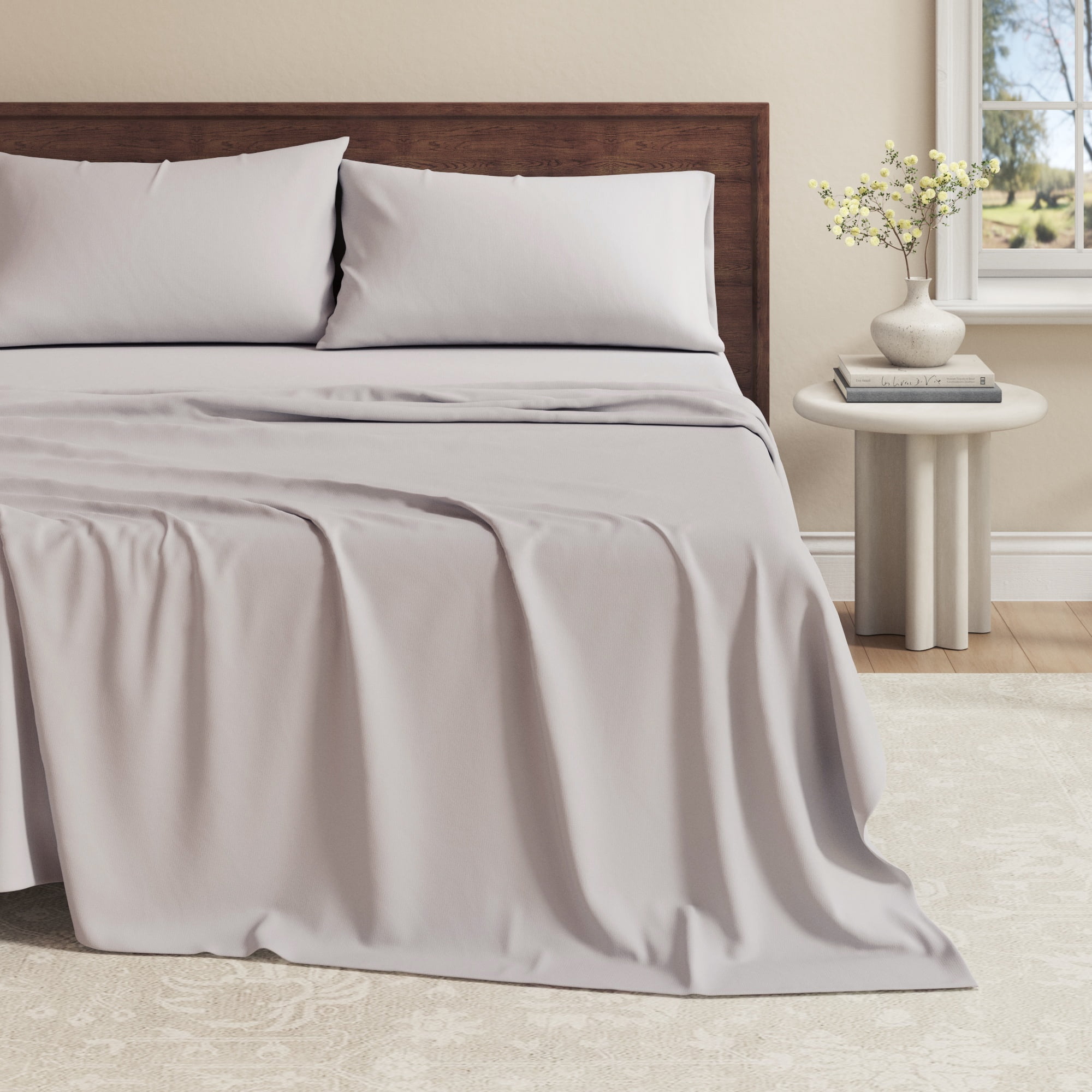 Viscose from Bamboo & Cotton Blend Jersey Sheet Set - Ultra-Soft, Breathable, Stretchy 4-Piece Bedding Set (Queen, Fog Grey)