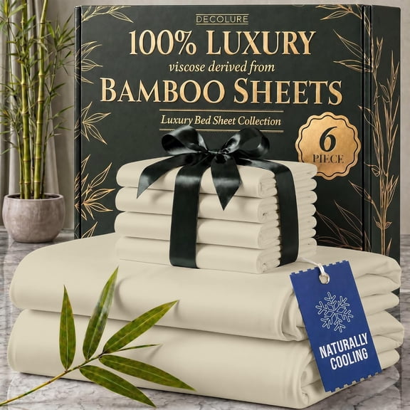 Viscose from Bamboo Queen Sheets Set 6 Piece Creme Deep Pocket 17 Inch