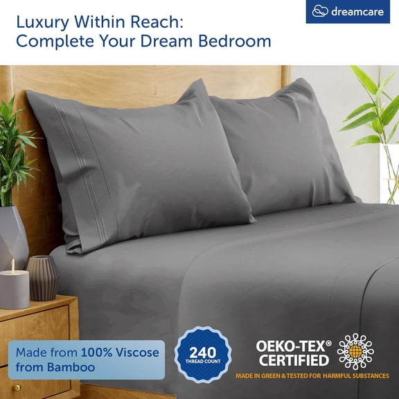 Viscose from Bamboo Sheets Queen Size - 4 Pc Luxury Cooling Sheets for Hot Sleepers, Queen Size Bed Sheets Set, Viscose from Bamboo Set (Light Gray)