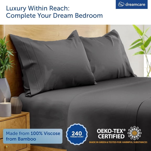 Viscose from  Sheets  Size - 4 Pc Luxury Cooling Sheets for Hot Sleepers,  Size Bed Sheets Set, Viscose from  Sheets Set (Gray)