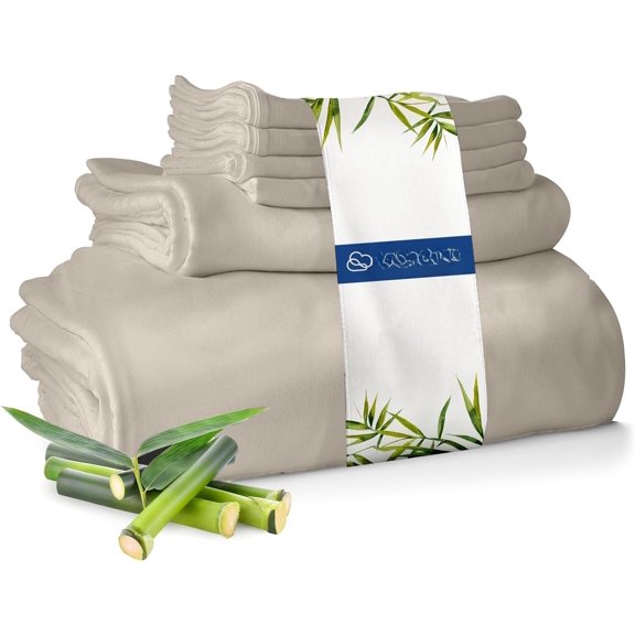 Viscose from Sheets Size - 4 count Luxury Cooling Sheets for Hot Sleepers, Size Bed Sheets Set ( Beige)