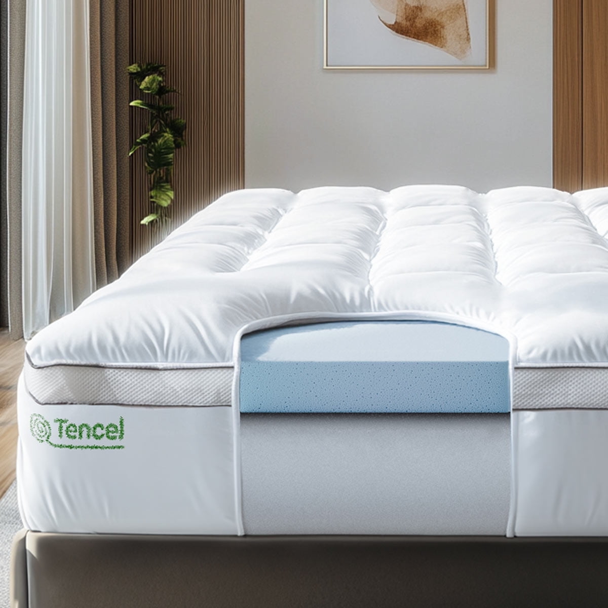 Queen Size White Gel Memory Foam Mattress Topper