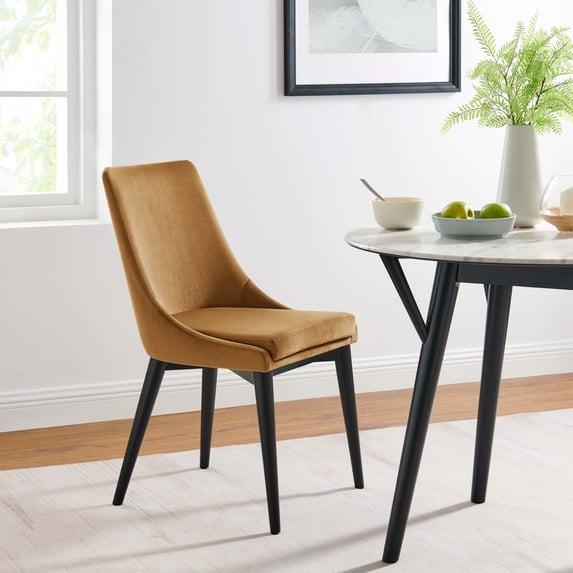 Modway Viscount 19" Modern Performance Velvet Dining Chair in Black/Cognac Brown