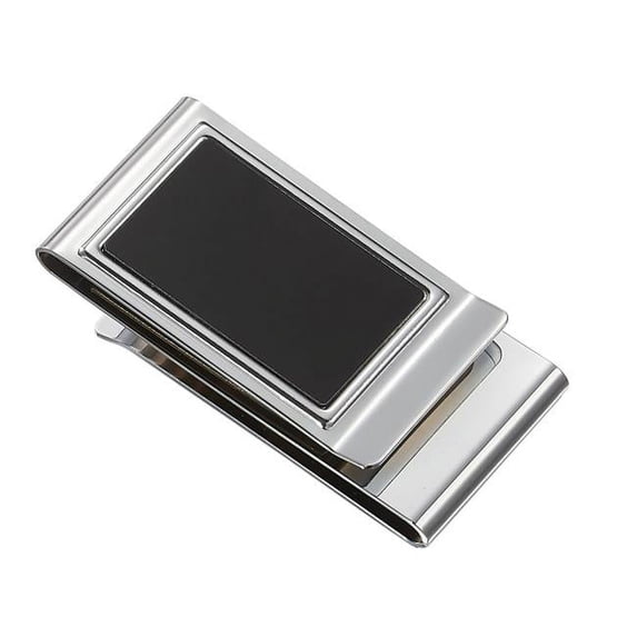 Viscount Stainless Steel Triple Fold Money Clip, Matte Black with Aluminum Plate