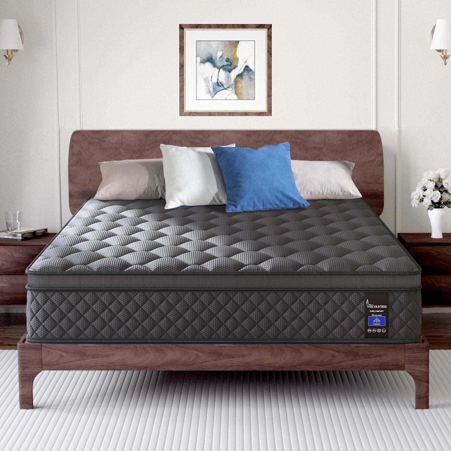 Walmart discounts of Viscountess 12 Inch King Mattress Eurotop with Gel Memory Foam Hybrid Mattress in a Box Individually Wrapped Pocket Coils Innerspring Motion Isolation Edge Support