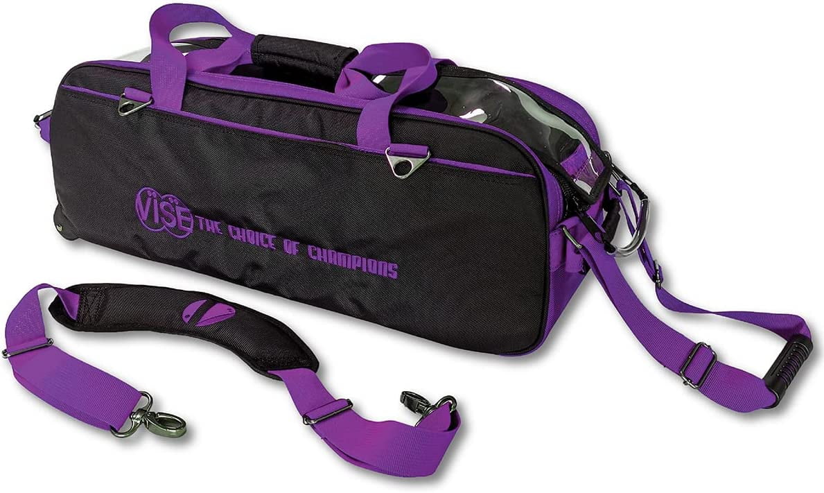 Vise 3 Ball Roller Bowling Bag - Clear Top Black/Purple Bowling Ball Carrier