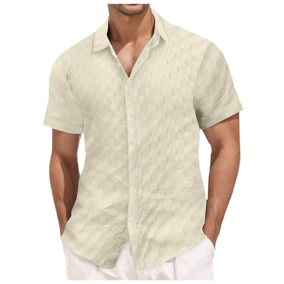 Visenoya Men's Casual Plaid Lapel Shirt, Moraltrnte Short Sleeve Holiday Cardigan Style Tops,Size L