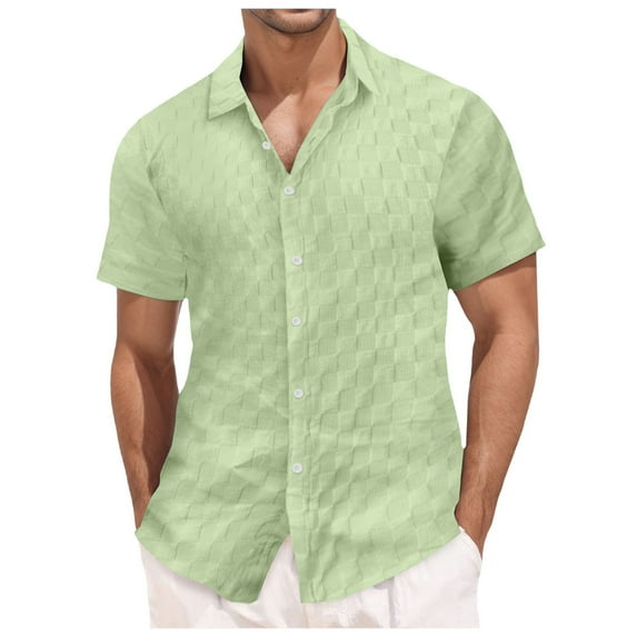 Visenoya Men's Casual Plaid Lapel Shirt, Moraltrnte Short Sleeve Holiday Cardigan Style Tops,Size XXL