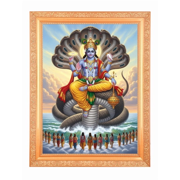 Vishnu Bhagwan Alluring Art Digital Print Photo In Wallhanging Artwork Frame {11 x 14 Inches} OR {27.94 X 35.56 Cm's} Religious Gifting