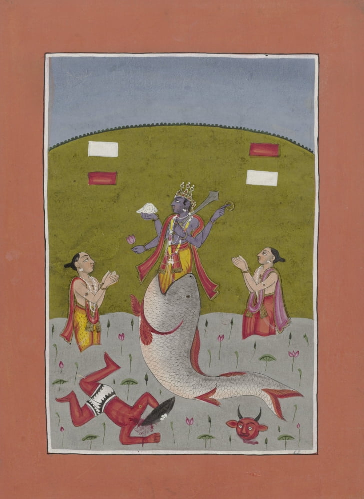 Vishnu Descends Into The Mouth Of A Fish Canvas Art -  (24 x 36)