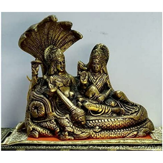 Vishnu Lakshmi Sculpture Lord Vishnu Lakshmi Statue in Brass Handmade Narayan Idol Hindu God Vishnu laxmi Figurine God Blessing Statue Goddess of Luck Religious Gift Home Decor Gift - AtoZ India Cart