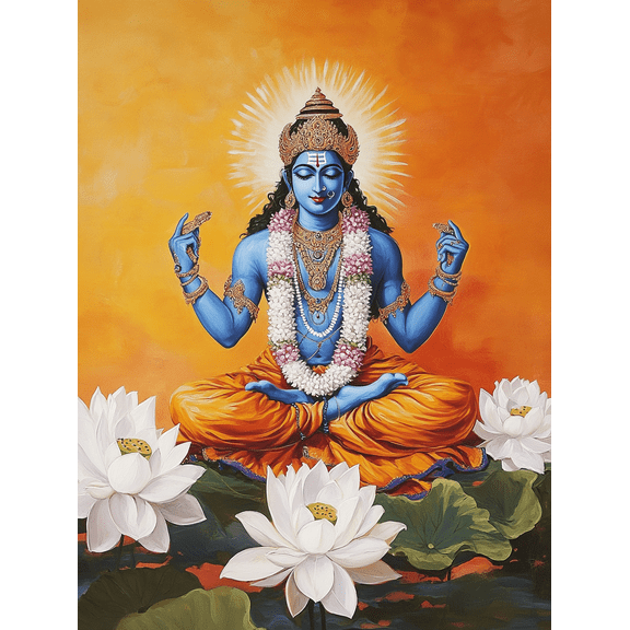 Vishnu Lotus Decorative Painting/Canvas Art Suitable for Living Room Bedroom Meditation Room Yoga Studio Home Office Spiritual Retreat or Gallery Wall Decoration165 characters