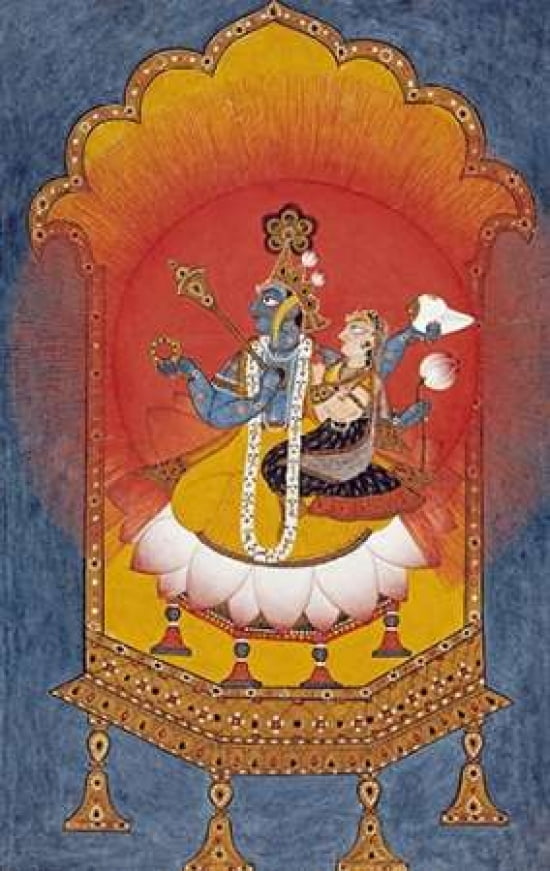 Vishnu and Lakshmi Enthroned Canvas Art - Basohli School (12 x 18)