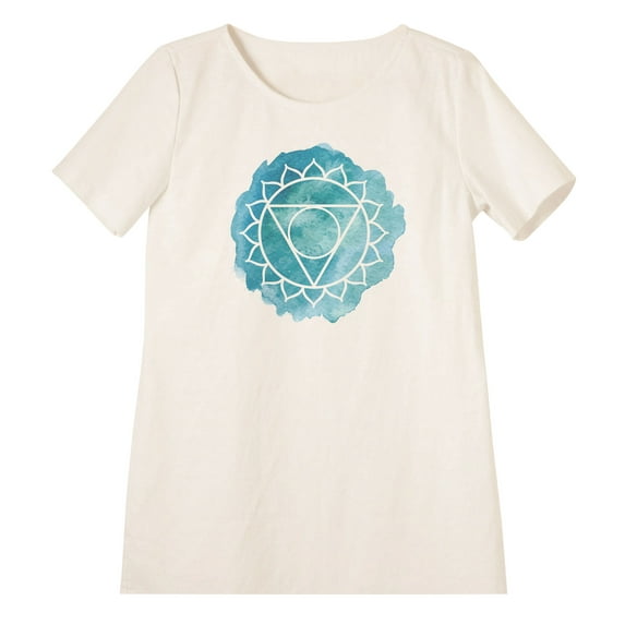 Vishuddha Chakra Printed Linen Short Sleeves Vintage Mini Shift Dress WDS_06 2