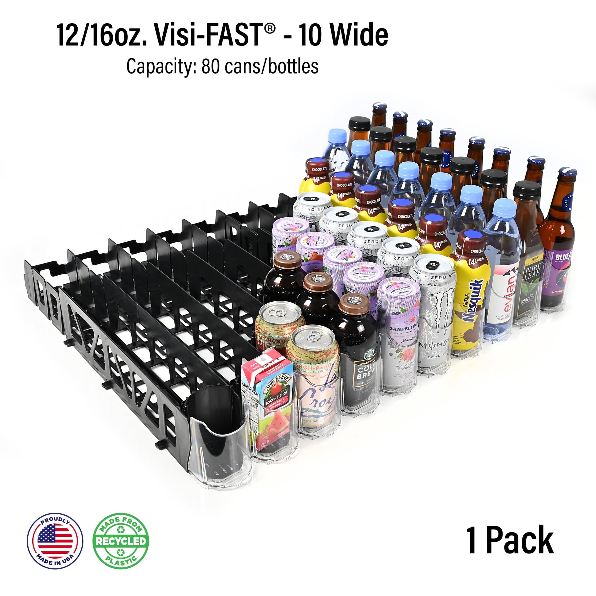 Visi-Fast Clear Plastic Beverage Storage, Fridge Organizer, 50 